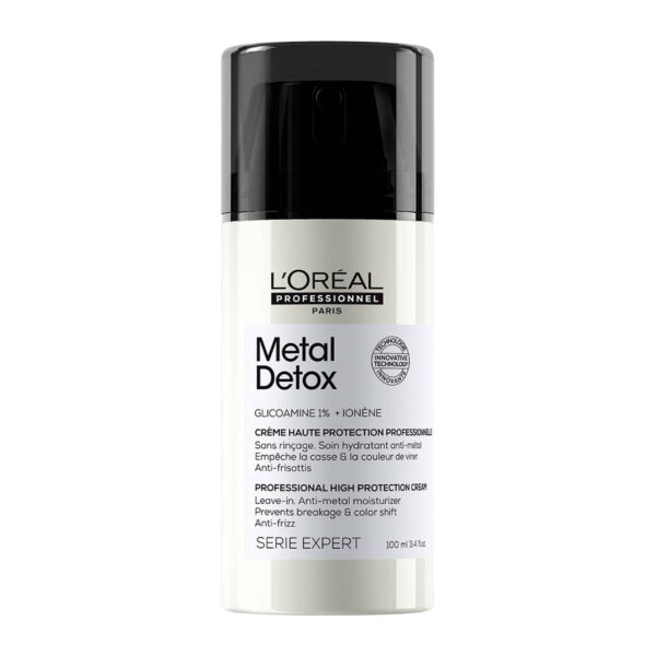 L'Oreal Professionel Metal Detox Leave In Cream 100ml Leave-In Κρέμα Προστασίας Μαλλιών Κατα Των Μεταλλικών Στοιχείων Αφαιρεί τα μεταλλικά στοιχεία αποτρέποντας  το σπάσιμο της τρίχας & το ξεθώριασμα χρώματος. Προστασία από τη θερμότητα & την UV ακτινοβολία. Μαλλιά πιο δυνατά & λαμπερά. 87% λιγότερο σπάσιμο της τρίχας.
