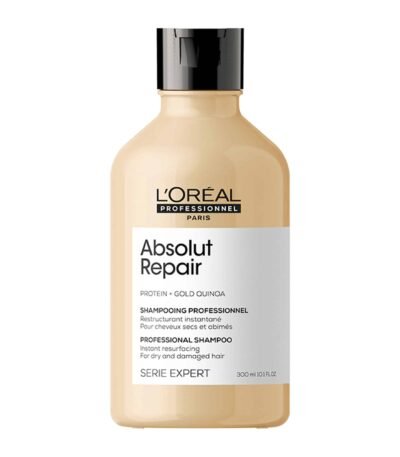 L'Oreal Professionnel Absolut Repair Shampoo 300ml Εμπλουτισμένη με GOLD QUINOA + ΠΡΩΤΕΪΝΗ, η επαγγελματική σύνθεση του Instant Resurfacing Shampoo καθαρίζει και αναδομεί αμέσως τα ταλαιπωρημένα μαλλιά, προσφέροντάς τους ανάλαφρη αίσθηση.