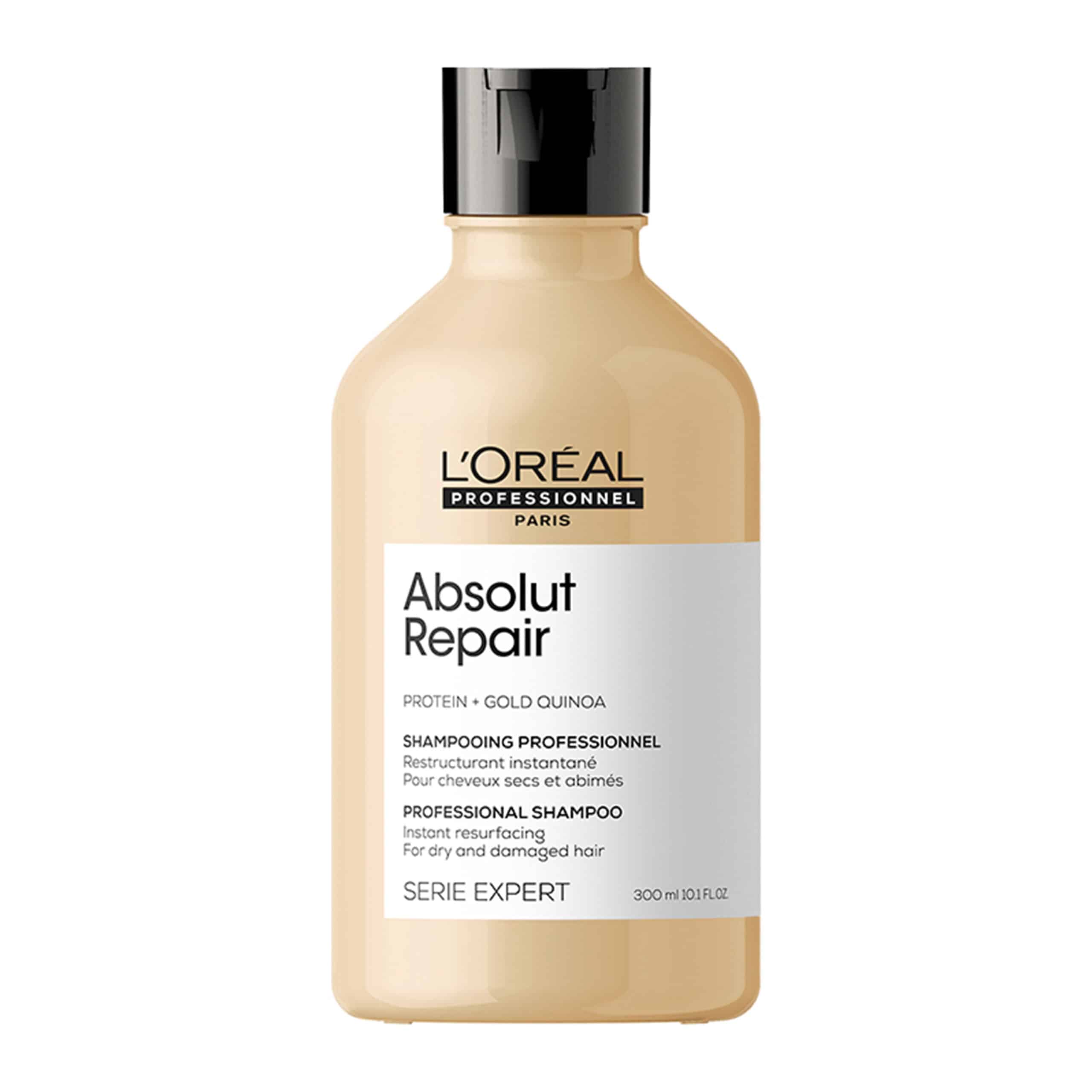 3474636974214_P_01 - GoHair.gr L'Oreal Professionnel Absolut Repair Shampoo 300ml Εμπλουτισμένη με GOLD QUINOA + ΠΡΩΤΕΪΝΗ, η επαγγελματική σύνθεση του Instant Resurfacing Shampoo καθαρίζει και αναδομεί αμέσως τα ταλαιπωρημένα μαλλιά, προσφέροντάς τους ανάλαφρη αίσθηση.