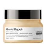 L'Oreal Professionnel Absolut Repair Mask 250ml Εμπλουτισμένη με GOLD QUINOA + ΠΡΩΤΕΪΝΗ, η κορυφαία σε πωλήσεις Instant Resurfacing Masque αναδομεί αμέσως τα πολύ ταλαιπωρημένα μαλλιά. Η επαγγελματική, βουτυρένια υφή της αφήνει τα μαλλιά 7x πιο λαμπερά* και πιο λεία, για μεγαλύτερο έλεγχο στο φορμάρισμα. *Shampoo + Instant Resurfacing Masque