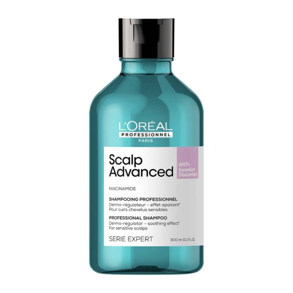 L'Oreal Professionnel Scalp Relief A-Discomfort Σαμπουάν 300ml Anti-Discomfort Dermo-Regulator Σαμπουάν Για Ευαίσθητο Τριχωτό Κεφαλής - Scalp Advanced Ανάλαφρη τζελ σύνθεση που καθαρίζει απαλά, ενώ ταυτόχρονα καταπραΰνει και ανακουφίζει το ευαίσθητο τριχωτό. Αφήνει τα μαλλιά ενυδατωμένα, απαλά και λαμπερά.