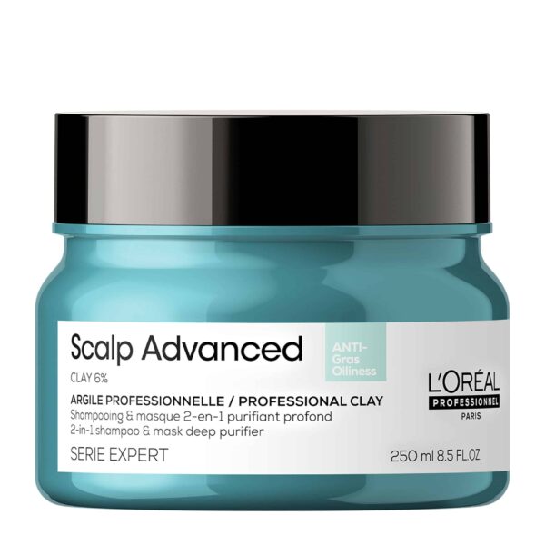 L'Oreal Professionnel Scalp A-Oily Μάσκα 250ml Anti-Oiliness 2-In-1 Deep Purifier Μάσκα Αργίλου Για Λιπαρά Μαλλιά - Scalp Advanced Ευέλικτη μάσκα αργίλου πολλαπλών χρήσεων. Μπορεί να χρησιμοποιηθεί είτε ως σαμπουάν για απομάκρυνση των καταλοίπων, του ιδρώτα και του σμήγματος, είτε ως μάσκα για βαθιά εξυγίανση.