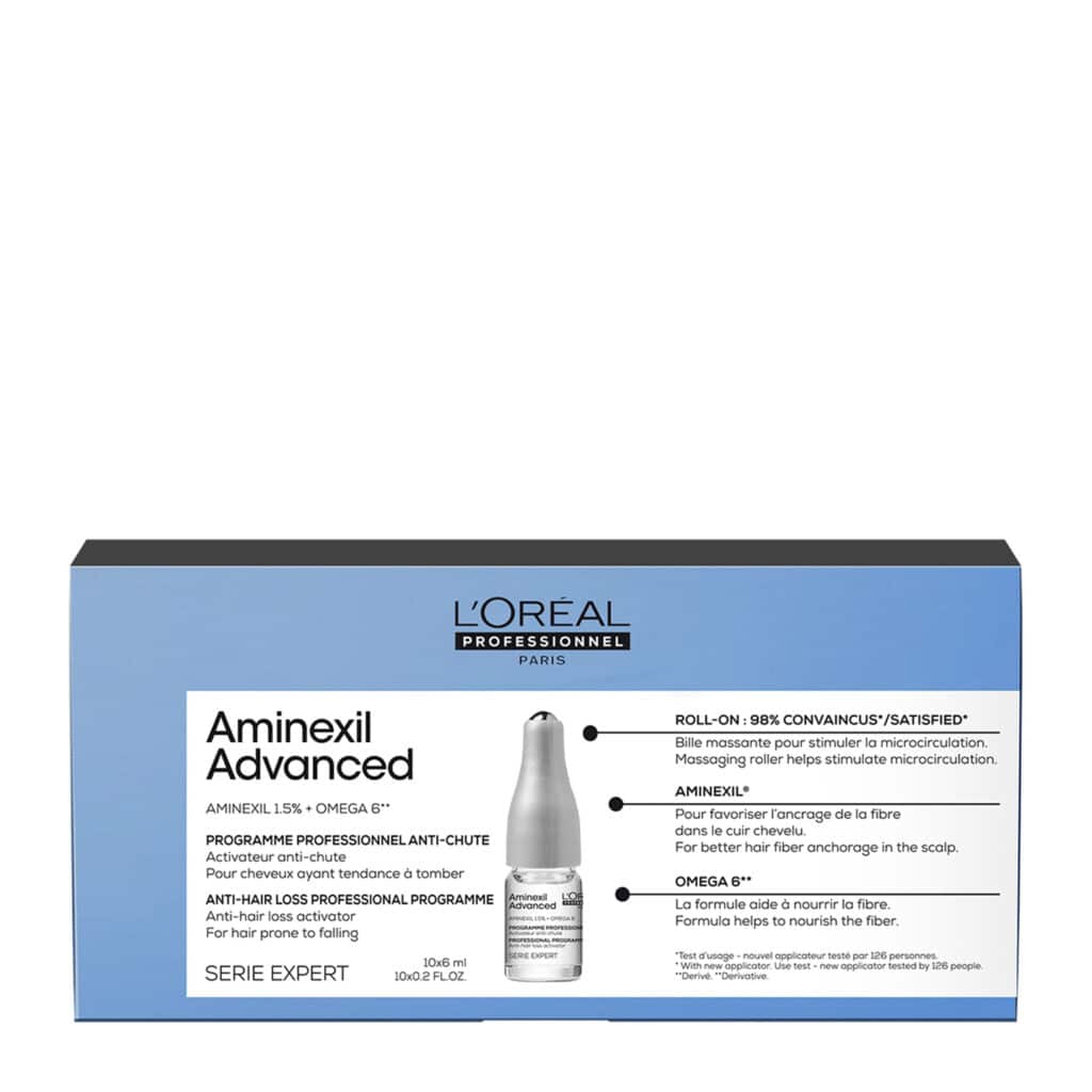 L'Oreal Professionnel Aminexil Advanced Αμπούλες Για Αραιωμένα Μαλλιά 10X6ml Anti-Hair Loss Activator Programme Αμπούλες Τριχόπτωσης - Aminexil Advanced Μειώνει την τριχόπτωση, για πιο πλούσια μαλλιά. Αποτελέσματα σε 6 εβδομάδες*. * Κλινική μελέτη με συμμετοχή 130 ατόμων, για 6 εβδομάδες.