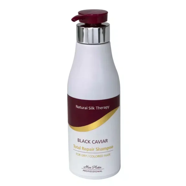 Mon Platin Black Caviar Total Repair Shampoo for Dry and Colored Hair 500ml Σαμπουάν Επανόρθωσης για Ξηρά/Βαμμένα με μαύρο χαβιάρι Θεραπεία ολικής αναδόμησης για εύθραυστα ξηρά/βαμμένα μαλλιά με ψαλίδα, που έχουν υποστεί τεχνική εργασία, βαφής, ανταύγειες, ισιωτική ή λεύκανση. pH 5.5-6.5