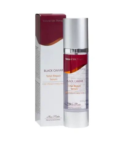 Mon Platin Black Caviar Total Repair Straightening Serum for Straingthened Hair 100ml Ορός Ενίσχυσης για Ίσια Μαλλιά Ορός ενίσχυσης της δομής της τρίχας. Μοναδική φόρμουλα εμπλουτισμένη με μαύρο χαβιάρι και πρωτεΐνη μεταξιού. Ιδανική για χρήση μετά την ισιωτική (ιαπωνική-κερατίνης-γαλλική-μόνιμη-καθημερινή)