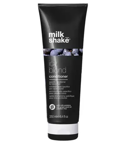 Milkshake Icy Blond Conditioner για Ξανθά ή με ανταύγειες μαλλιά. Δίνει λεπτεπίλεπτους γκρι τόνους σε πολύ ανοιχτόχρωμα ξανθά μαλλιά ή σε πλατινέ ξανθά μαλλιά.