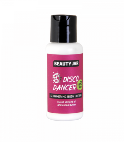 Beauty Jar Minis "Disco Dancer" Κρέμα Σώματος με Shimmer 80ml Γλυκό αμυγδαλέλαιο και βούτυρο κακάο Λάμπεις! Το Glitter από αυτή τη λοσιόν προσθέτει κυριολεκτικά λάμψη στο δέρμα σας και σας κάνει τον πιο λαμπερό χορευτή ντίσκο. Με 97% φυσικά συστατικά Cruelty-Free
