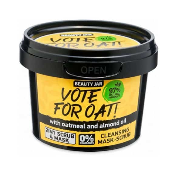 Beauty Jar “Vote For Oat!” Μάσκα/Scrub Προσώπου 100gr Με βρώμη και έλαιο Αμυγδάλου, για ευαίσθητες επιδερμίδες.  97% φυσικά συστατικά Χωρίς SLS, Parabens και δοκιμασίες σε ζώα. 0% χρωστικές ουσίες.