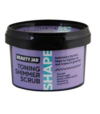 Beauty Jar Shape “Toning Shimmer Scrub” Scrub Τόνωσης Mε Shimmer Κατά Της Κυτταρίτιδας 360gr Θαλασσινό αλάτι, Καστανή ζάχαρη, Εκχύλισμα πράσινου καφέ, Έλαιο αμυγδάλου, Έλαιο καρύδας Χωρίς SLS, Parabens και πειράματα σε ζώα.