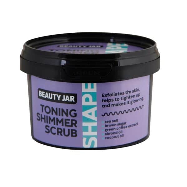 Beauty Jar Shape “Toning Shimmer Scrub” Scrub Τόνωσης Mε Shimmer Κατά Της Κυτταρίτιδας 360gr Θαλασσινό αλάτι, Καστανή ζάχαρη, Εκχύλισμα πράσινου καφέ, Έλαιο αμυγδάλου, Έλαιο καρύδας Χωρίς SLS, Parabens και πειράματα σε ζώα.
