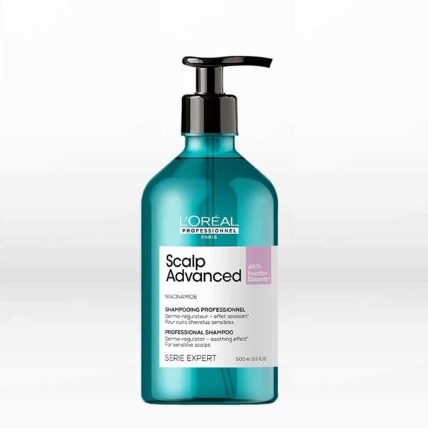 L'Oreal Professionnel Scalp Relief A-Discomfort Σαμπουάν 500ml Anti-Discomfort Dermo-Regulator Σαμπουάν Για Ευαίσθητο Τριχωτό Κεφαλής - Scalp Advanced Ανάλαφρη τζελ σύνθεση που καθαρίζει απαλά, ενώ ταυτόχρονα καταπραΰνει και ανακουφίζει το ευαίσθητο τριχωτό. Αφήνει τα μαλλιά ενυδατωμένα, απαλά και λαμπερά.