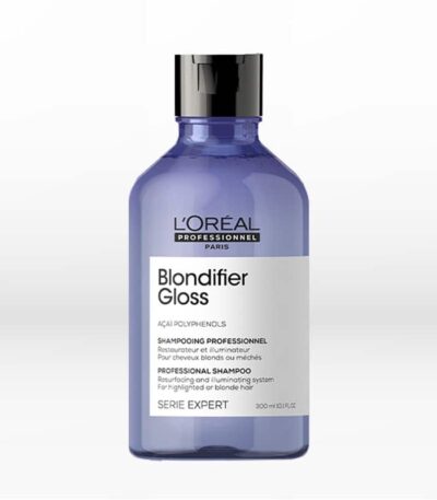 L΄Oreal Professionnel Serie Expert Blondifier Gloss Σαμπουάν 300ml Σαμπουάν ειδικά σχεδιασμένο για ξανθά μαλλιά. Προσφέρει απαλό καθαρισμό, χαρίζει εντατική λάμψη και θρέψη και δίνει λείο αποτέλεσμα στα ευαισθητοποιημένα μαλλιά. Κατάλληλο για όλους τους τύπους ξανθών μαλλιών.