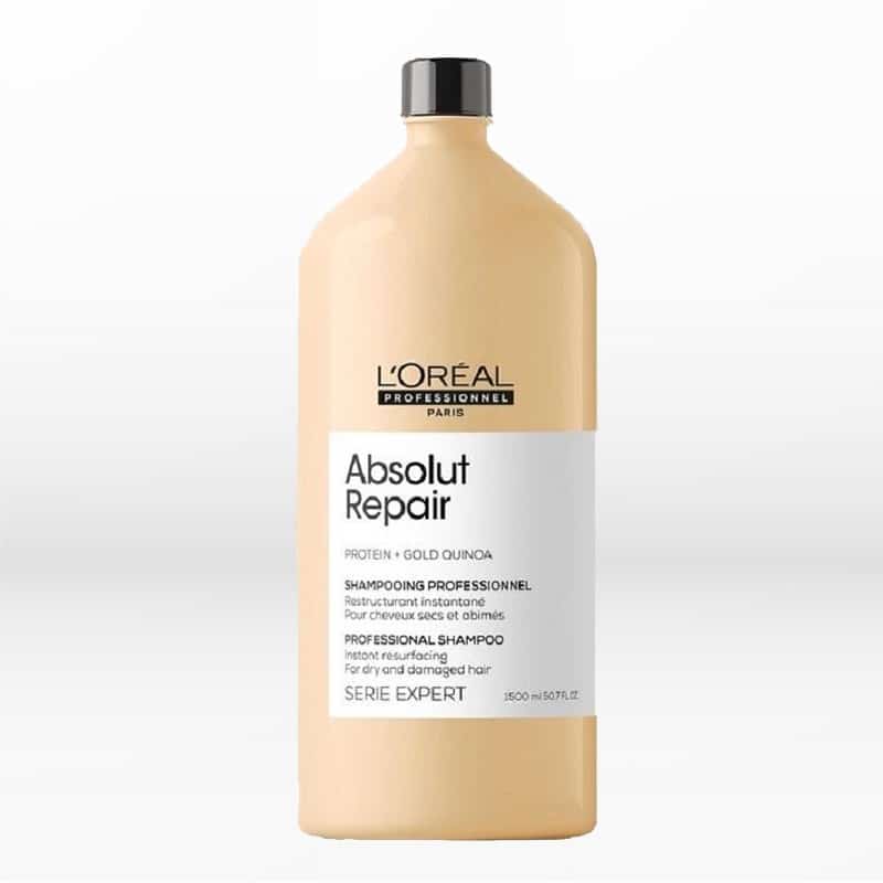 l΄oreal-professionnel-new-serie-expert-absolut-repair-gold-quinoa-protein-σαμπουάν-1500ml - GoHair.gr L'Oreal Professionel Absolut Repair Shampoo 1500ml Εμπλουτισμένη με GOLD QUINOA + ΠΡΩΤΕΪΝΗ, η επαγγελματική σύνθεση του Instant Resurfacing Shampoo καθαρίζει και αναδομεί αμέσως τα ταλαιπωρημένα μαλλιά, προσφέροντάς τους ανάλαφρη αίσθηση.