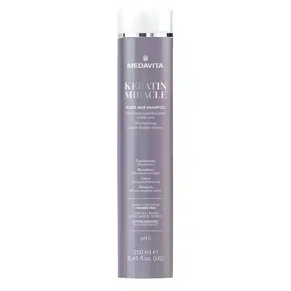 8033928003718_2 - GoHair.gr Medavita Keratin Miracle Sleek Hair Shampoo εξαιρετικής λείανσης με όξινο pΗ που καθαρίζει απαλά ενώ παράλληλα λειαίνει την ίνα της τρίχας