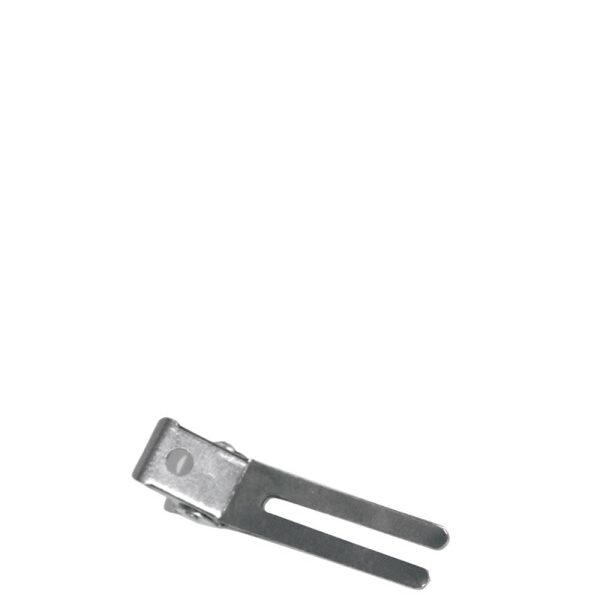Handheld metal staple remover with black handles resting diagonally on a white background