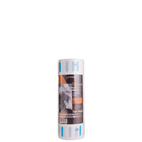 Cylindrical white grooming product bottle with blue accents and a dark label showing a grayscale portrait and orange details.