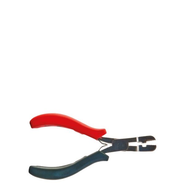 Red and blue insulated diagonal cutting pliers used for cutting wires or small cables.