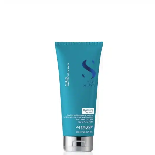 Blue Alfaparf Milano hydrating co-wash conditioner tube with a silver cap, sulfate-free styling product for hair care.