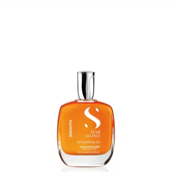 Alfaparf Semi di Lino Smoothing Oil bottle with orange liquid and silver cap, front label visible
