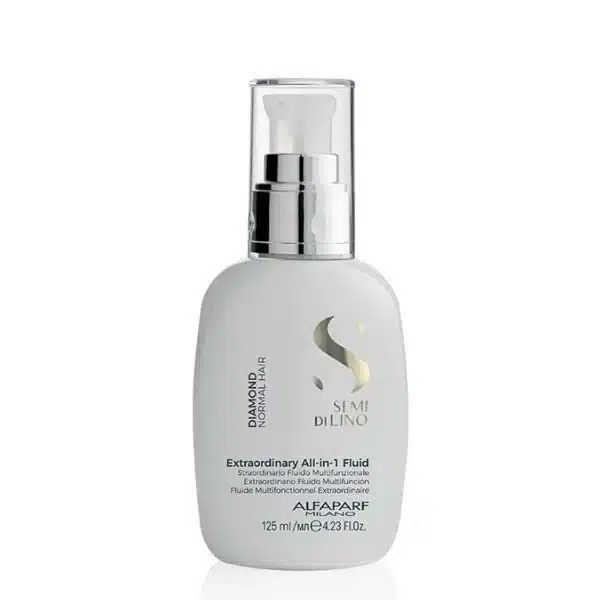 White pump bottle of Alfaparf Milano Extraordinary All-in-1 Fluid for normal hair (125 ml).