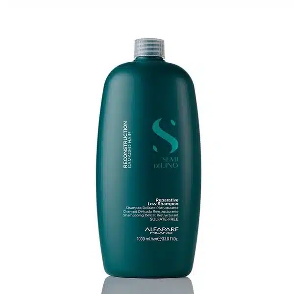 Teal Alfaparf Milano reconstructive low shampoo bottle, 1000 ml, front view