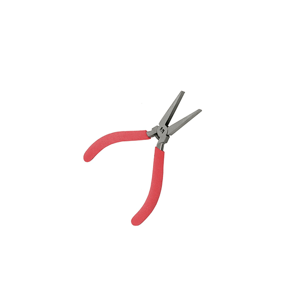 Needle-nose pliers with red grips on a white background