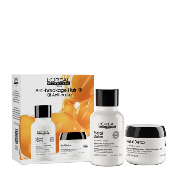 L’Oréal Anti-breakage Hair Kit box with white bottles and a black cap set against a light background