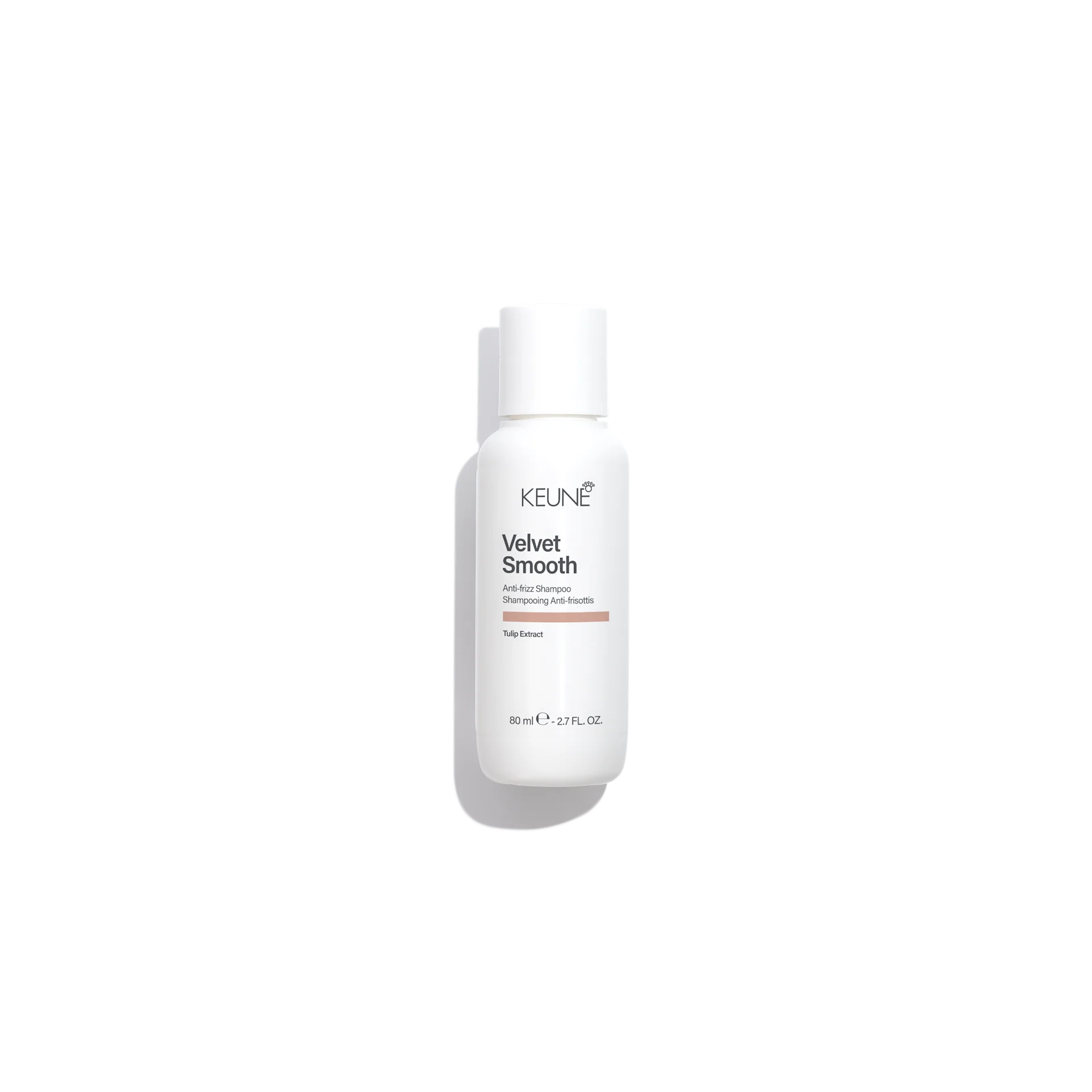 Care-Velvet-Smooth-Shampoo-80ml - GoHair.gr White Keune Velvet Smooth anti-frizz shampoo bottle shown from the front with label readable, 80 ml (2.7 fl oz).