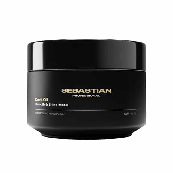 Sebastian Professional Dark Oil Smooth & Shine Mask jar in a black container with gold logo (145 ml)