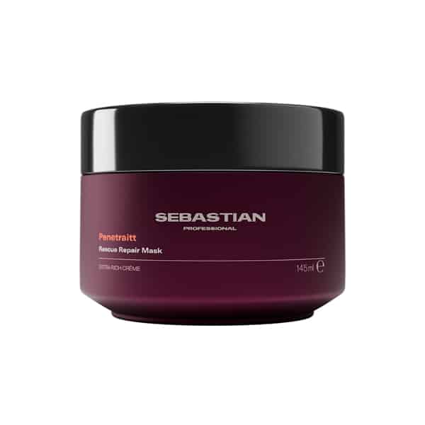 Sebastian Professional Penetratte Rescue Repair Mask jar in a deep purple container with a black lid (145 ml).