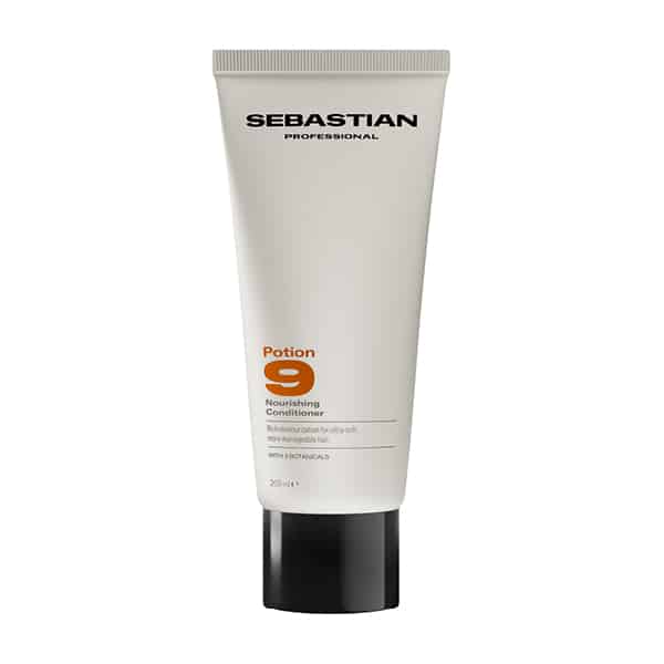 Sebastian Professional Potion 9 nourishing conditioner tube with black cap, white squeeze bottle