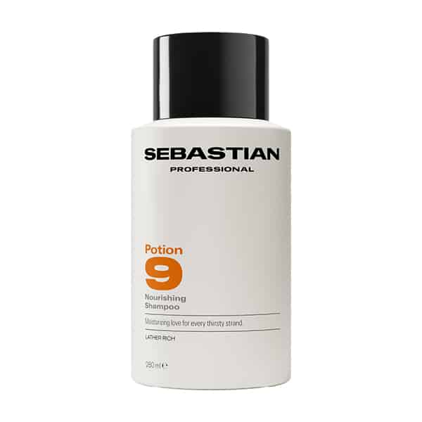 Sebastian Professional Potion 9 Nourishing Shampoo bottle with black cap, white container, orange '9' logo visible