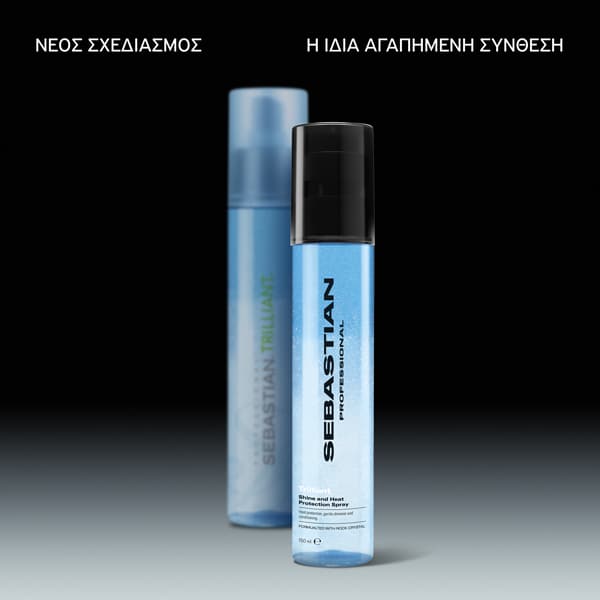 Two blue Sebastian Professional spray bottles on a black gradient background, front bottle labeled Sebastian Professional.