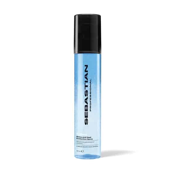 Blue aerosol hair spray can from Sebastian Professional with a black cap, standing upright on a white background.