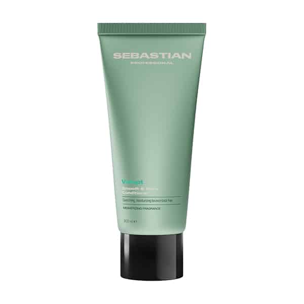 Mint-green Sebastian hair product tube with a black cap, standing upright.