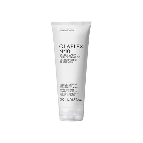 Olaplex No.10 Bond Shaper Curl Defining Gel tube with black text on a white background, standing upright (200 ml).