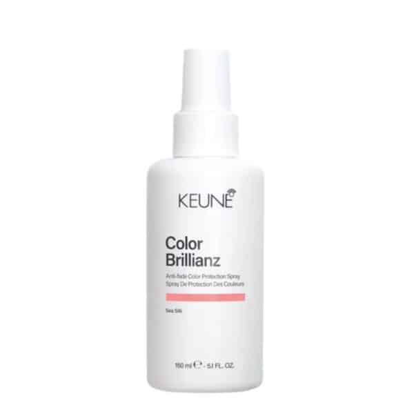 White Keune Color Brillanz spray bottle labeled 'anti-fade color protection spray', Sea Silk, 150 ml